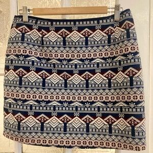 Navy, Burgundy & White Jacquard Mini Skirt - Size L